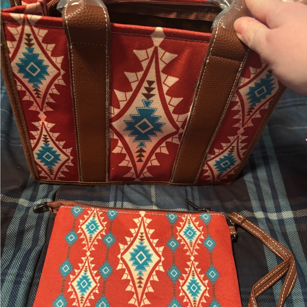 Montana West Red and Blue Geometric Tote Set